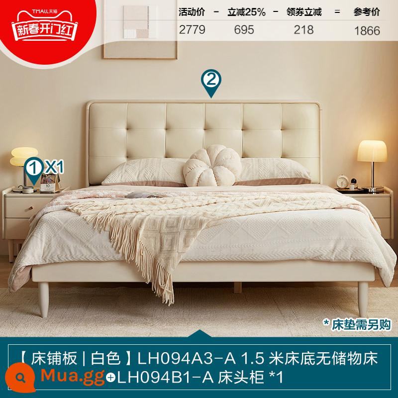 Lin's Home Phong cách kem hiện đại Giường gỗ nguyên khối mềm mại 1,5 mét Phòng ngủ đôi đơn lớn Lin's Wood Industry - [Da sinh thái | Tấm trải giường] Giường gỗ nguyên khối mềm 1,5m + bàn cạnh giường ngủ