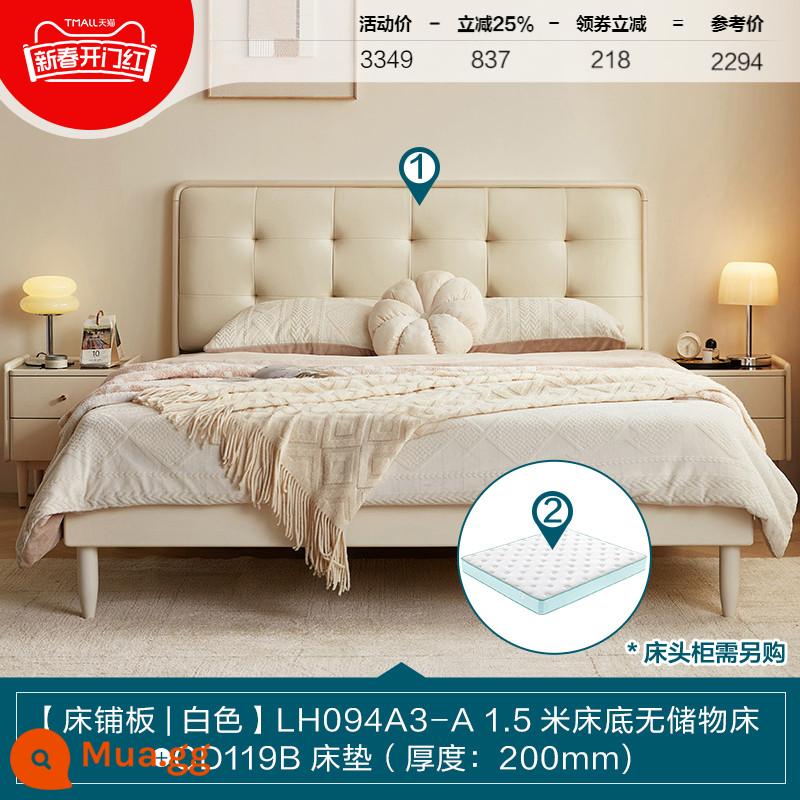 Lin's Home Phong cách kem hiện đại Giường gỗ nguyên khối mềm mại 1,5 mét Phòng ngủ đôi đơn lớn Lin's Wood Industry - [Da sinh thái | Tấm trải giường] Giường + nệm gỗ nguyên khối mềm 1,5m (20cm)