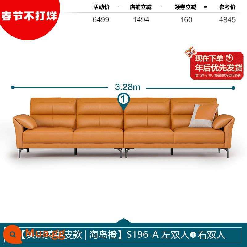 Lin's Home Hiện Đại Đơn Giản Nhẹ Nhàng Sofa Da Sang Trọng Phòng Khách 2023 Nội Thất Tối Giản Mới Của Ý Lin's Wood Industry - [Mẫu da bò màu vàng lớp trên cùng|Đảo Cam]S196-A đôi trái + đôi phải