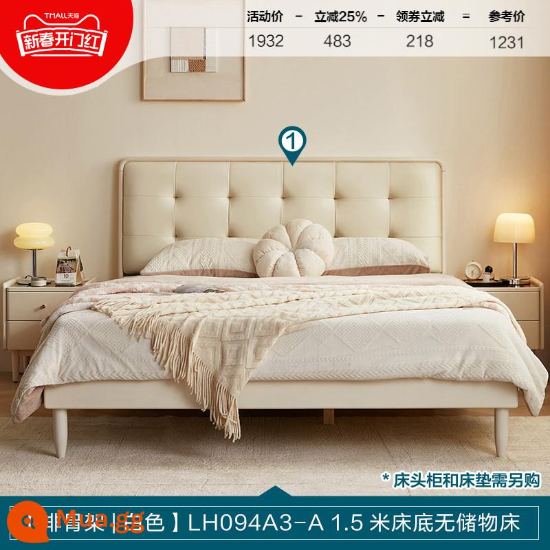 Lin's Home Phong cách kem hiện đại Giường gỗ nguyên khối mềm mại 1,5 mét Phòng ngủ đôi đơn lớn Lin's Wood Industry - [Da sinh thái | Khung] Giường gỗ nguyên khối mềm mại dài 1,5 mét (không bao gồm nệm)