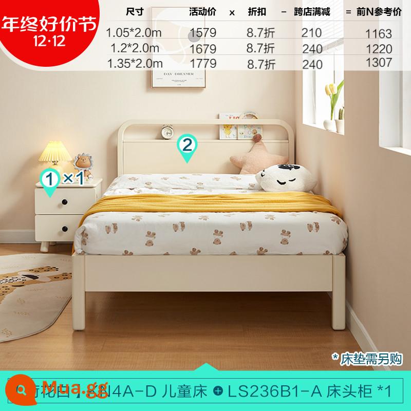 Lin's Home Giường Trẻ Em Đơn Giản Chân Gỗ Nguyên Khối 1.2 Mét Giường Đơn Bé Trai Và Bé Gái Căn Hộ Nhỏ Lin's Wood Industry - [Lotus White|Phong cách cơ bản] Giường trẻ em + Bàn cạnh giường ngủ*1