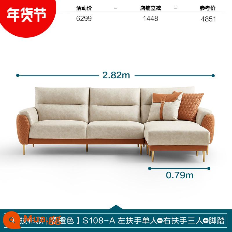 Lin's Home Hiện Đại Đơn Giản Ánh Sáng Sang Trọng Công Nghệ Sofa Vải Phòng Khách Căn Hộ Nhỏ Nội Thất Sofa Lin's Wood Industry S108 - [Phong cách vải kỹ thuật | Màu cam chạng vạng] S108-A gác tay trái đơn + gác tay phải ba người + bàn đạp chân