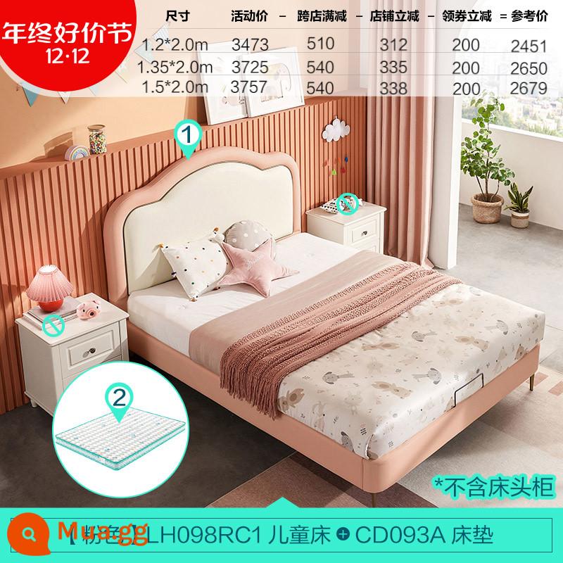 Lin Nhà Giường Trẻ Em Pháp Bé Gái Giường Công Chúa Khung Gỗ Chắc Chắn Giường Đơn 1.35 Mét Phòng Ngủ Lin's Wood ngành Công Nghiệp - [Mẫu cơ bản màu hồng] Giường Cloud + Nệm