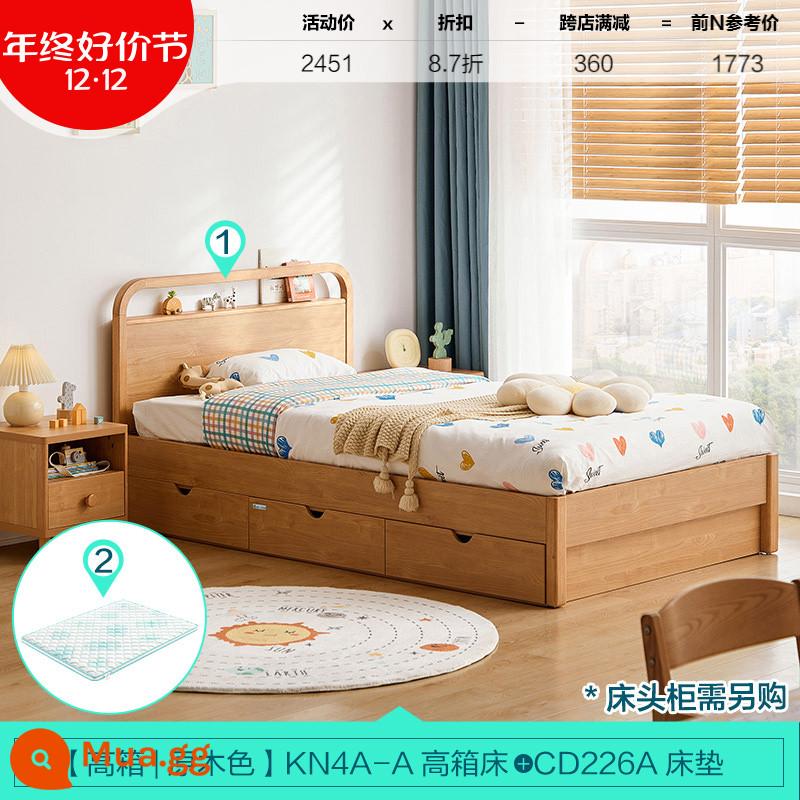 Lin's Home Giường Trẻ Em Đơn Giản Chân Gỗ Nguyên Khối 1.2 Mét Giường Đơn Bé Trai Và Bé Gái Căn Hộ Nhỏ Lin's Wood Industry - [Màu gỗ| Kiểu cất giữ] Giường + nệm trẻ em