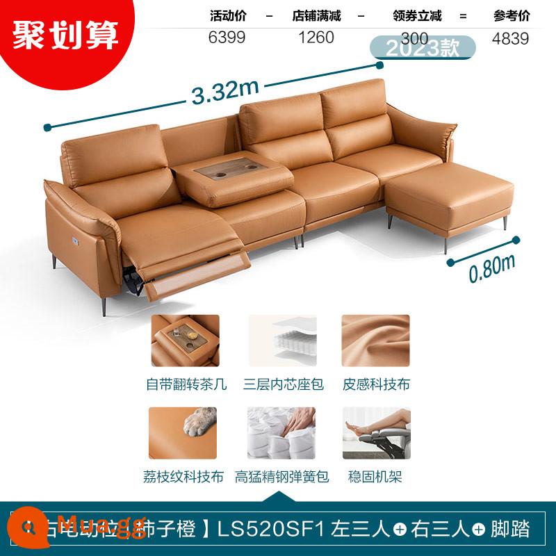 Phòng khách nhà Lin căn hộ nhỏ công nghệ điện sofa vải nội thất tối giản hiện đại Gỗ công nghiệp Lin LS520 - [Bàn cà phê ẩn nâng cấp | Màu cam hồng | Vị trí điện bên phải] LS520SF1 ba người trái + ba người phải + bàn đạp chân (3,32m)