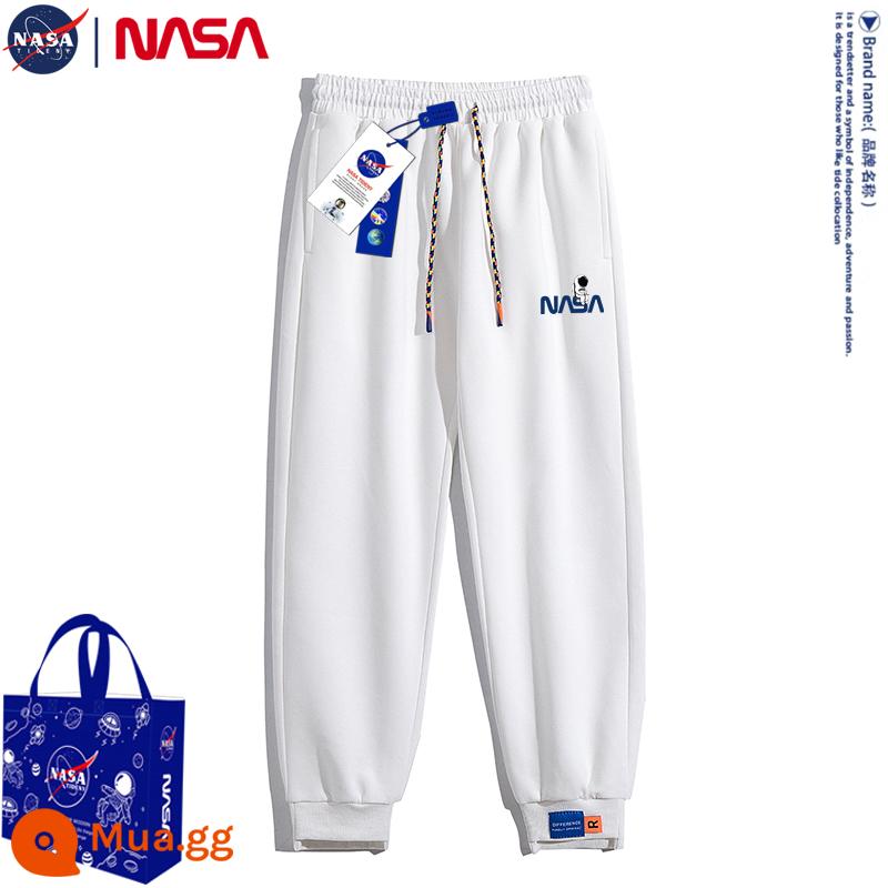 Quần dài thường ngày mùa thu đông đồng thương hiệu của NASA cộng với quần legging nhung và dày chín điểm Quần thể thao hợp thời trang và đa năng - Trắng [Nhãn ngực người]