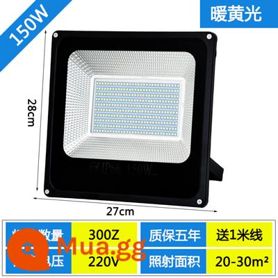 Đèn pha LED ngoài trời chống nước nhà máy sân chiếu sáng ngoài trời công trường xây dựng đèn pha siêu sáng nhà máy đèn rọi ánh sáng mạnh - Mẫu cao cấp 150W 300 hạt màu vàng ấm (1 chiếc)