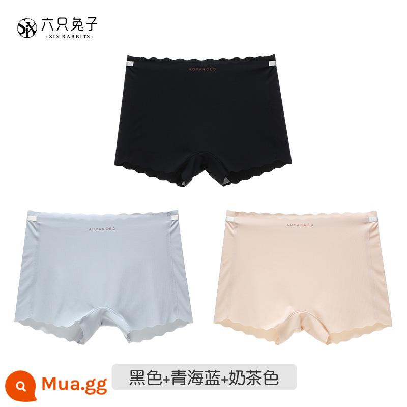 Sáu Thỏ Băng Lụa Liền Mạch An Toàn Quần Quần Lót Nữ Thoải Mái Thoáng Khí Đáy Cotton Mềm Chống Lộ Quần Lót - Đen + Xanh Thanh Hải + Màu trà sữa