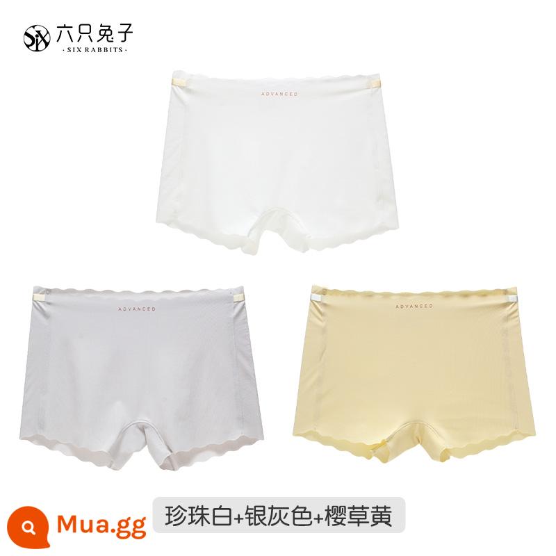 Sáu Thỏ Băng Lụa Liền Mạch An Toàn Quần Quần Lót Nữ Thoải Mái Thoáng Khí Đáy Cotton Mềm Chống Lộ Quần Lót - Trắng ngọc trai + xám bạc + vàng hoa anh thảo