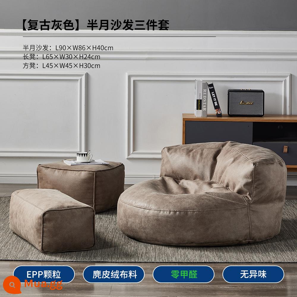 Bắc Âu Sofa Lười Đơn Công Nghệ Vải Chống Bẹp Đầu Retro Gió Tất Nam Túi Đậu Phòng Khách Ban Công Nằm Ghế Giải Trí - Sofa nửa vầng trăng xám cổ điển + Ghế dài + Ghế đẩu vuông