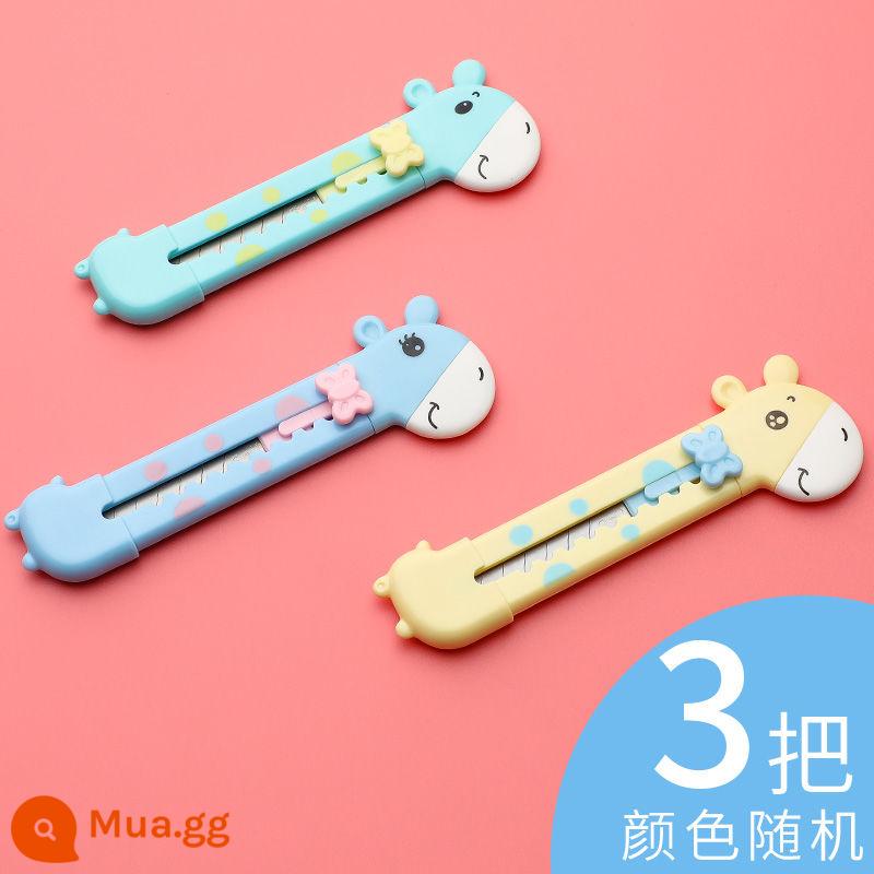 Mini Mạnh Mẽ Nghệ Thuật Dao Bung Gói Thể Hiện Dao Gói Dụng Cụ Mở Di Động Cắt Bằng Thép Không Gỉ Trắng Tự Động Thu Nhỏ - [Ba con hươu cao cổ] Màu sắc ngẫu nhiên