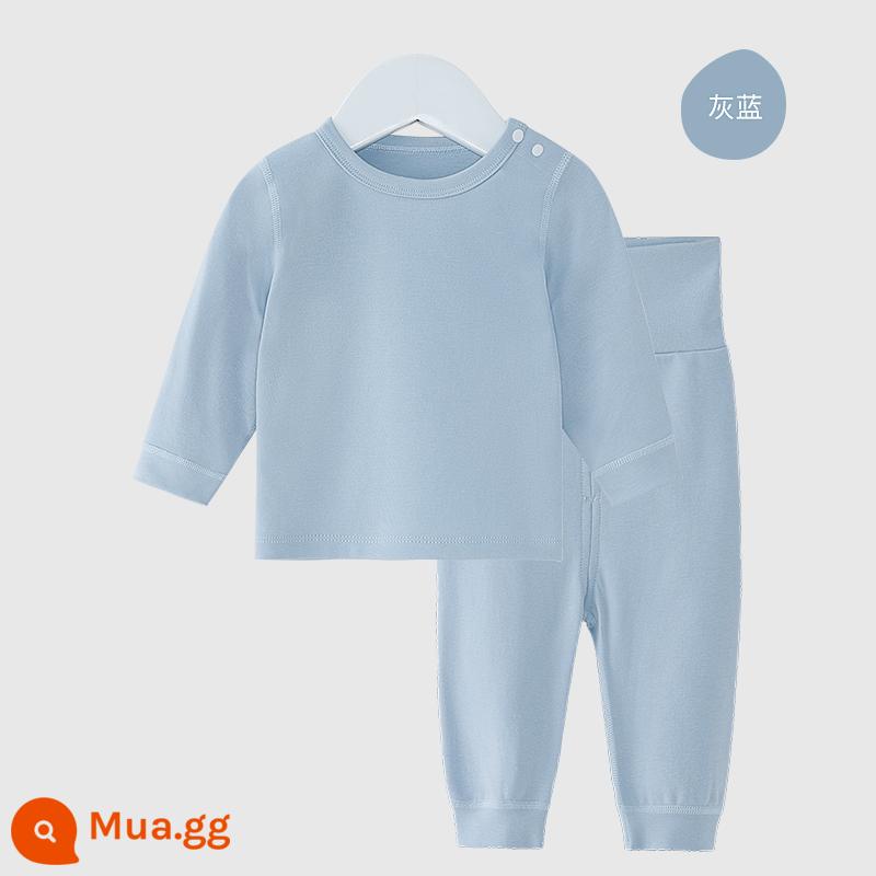 Quần áo cotton thu đông vệ sinh quần bộ mùa xuân và mùa thu đồ lót mỏng nam và nữ bộ đồ ngủ mùa xuân cho bé quần áo mùa xuân quần áo mùa xuân - Màu xanh xám