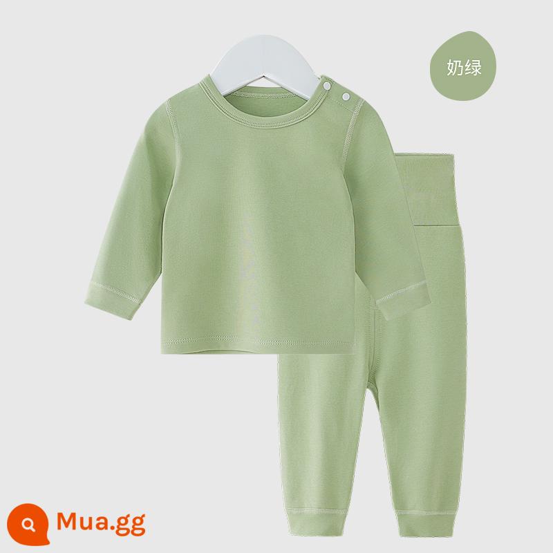 Quần áo cotton thu đông vệ sinh quần bộ mùa xuân và mùa thu đồ lót mỏng nam và nữ bộ đồ ngủ mùa xuân cho bé quần áo mùa xuân quần áo mùa xuân - màu xanh sữa