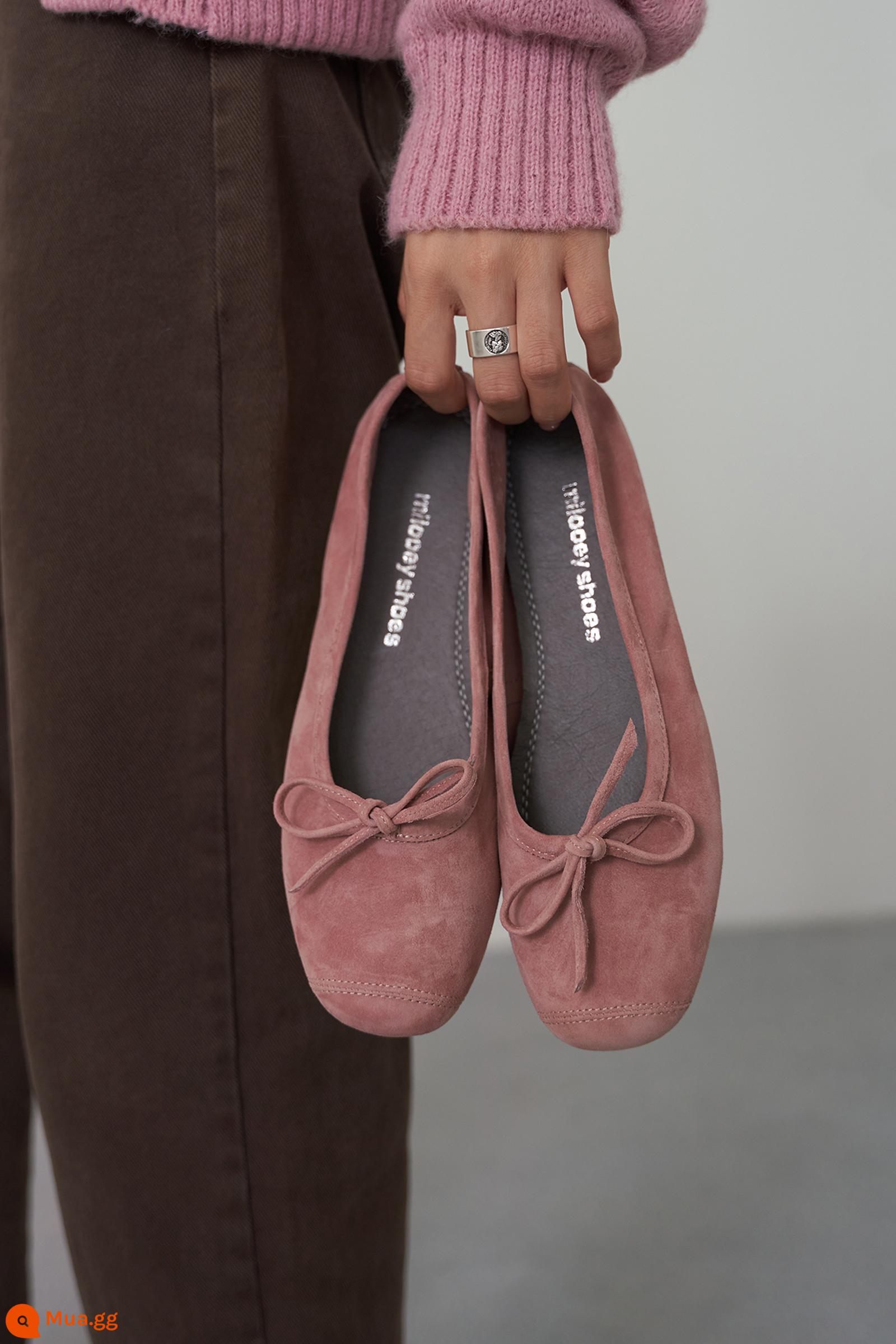 Lost Nai Sừng Tấm "Sống Động Ba Lê Giày" Pháp Retro Cổ Tích Flat Ballet Giày Xuân Thu Da Thật Chính Hãng Da Túi Giày dành cho Nữ - [Màu khuyến nghị chính] Hoa mẫu đơn làm sẵn