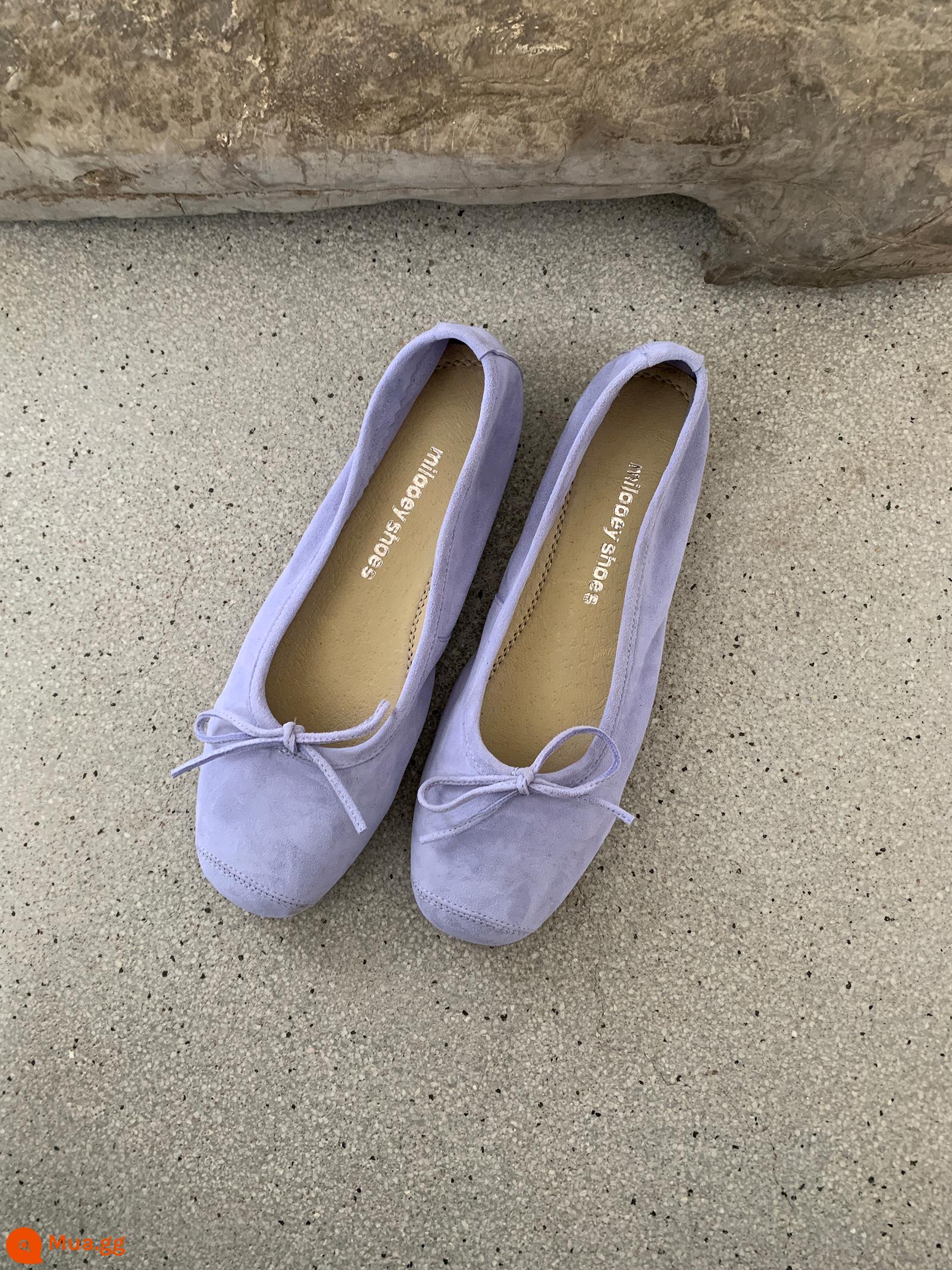 Lost Nai Sừng Tấm "Sống Động Ba Lê Giày" Pháp Retro Cổ Tích Flat Ballet Giày Xuân Thu Da Thật Chính Hãng Da Túi Giày dành cho Nữ - Monet Tím còn hàng