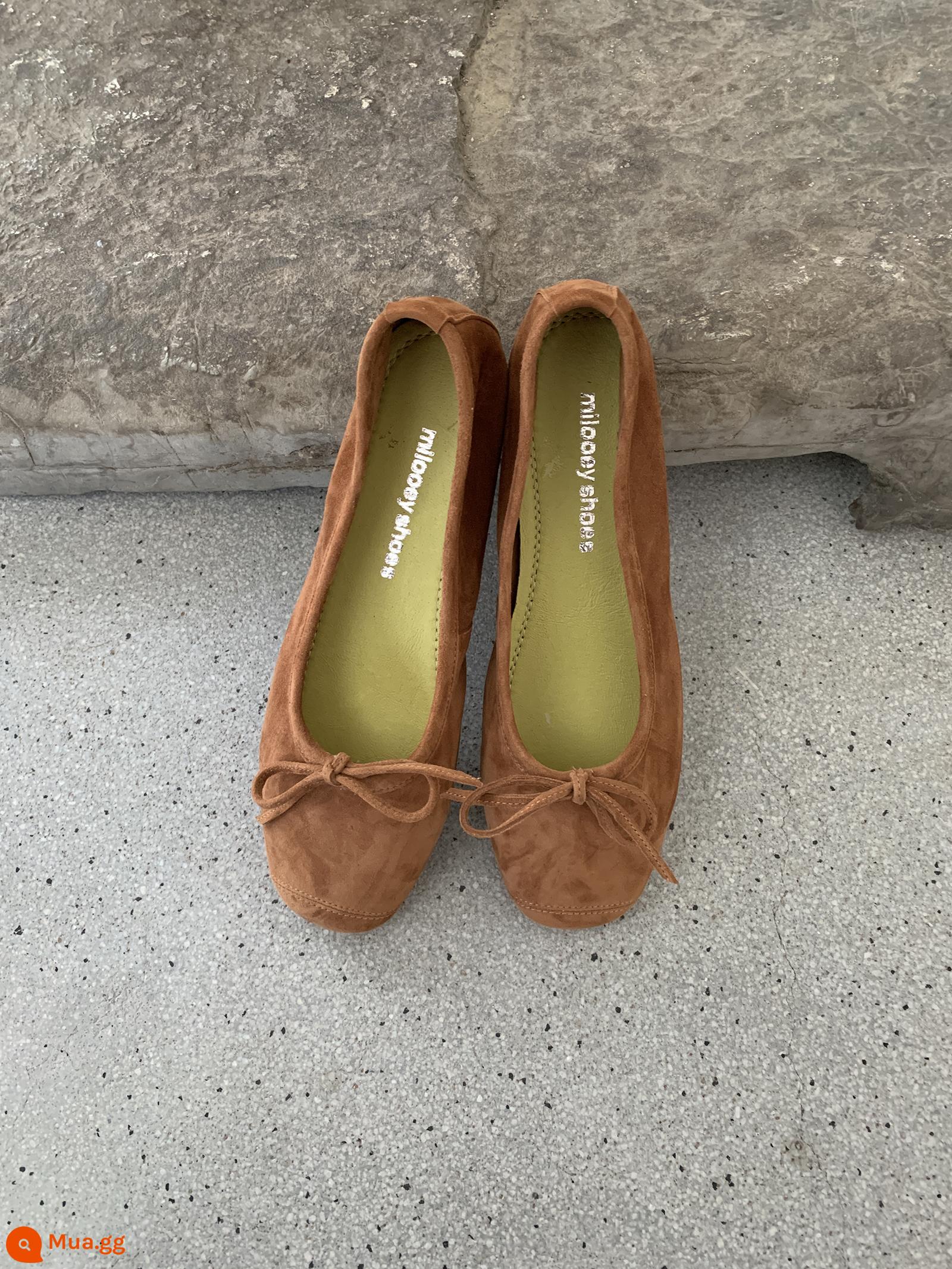 Lost Nai Sừng Tấm "Sống Động Ba Lê Giày" Pháp Retro Cổ Tích Flat Ballet Giày Xuân Thu Da Thật Chính Hãng Da Túi Giày dành cho Nữ - Bán trước màu nâu hạt dẻ, gửi đi trong 8 ngày làm việc