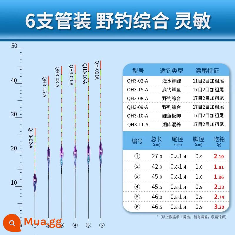 Phao câu cá hoang dã độ nhạy cao Xiaofengxian QH táo bạo và bắt mắt nước nông cá diếc cá chép cá chép bạc bộ phao đầy đủ - Gói 6 (câu cá hoang dã toàn diện) nhạy cảm