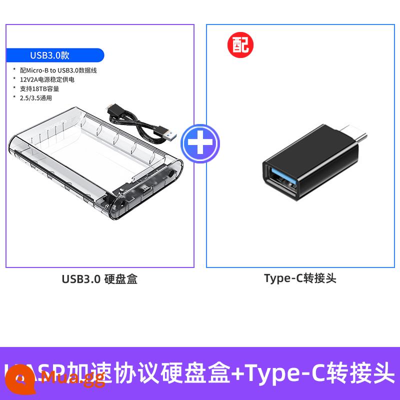 ORICO/3.5 inch trong suốt hộp đĩa cứng di động Type-c máy ổ cứng máy tính USB3.1 đầu đọc - Bộ chuyển đổi 3,5 inch [USB3.0] 5Gbps+Type-c