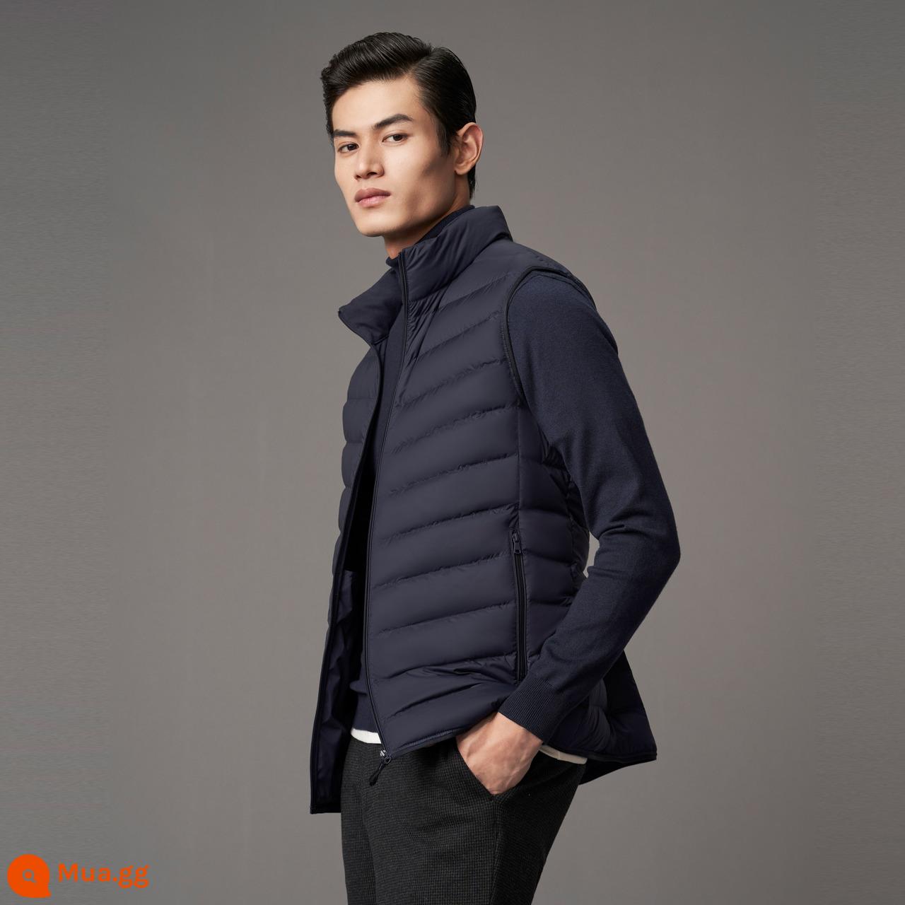 Bosideng Xuống Áo Vest Nam Mùa Đông Mới Cổ Đứng Mỏng Ngắn Áo Vest - Đen xanh navy 5237