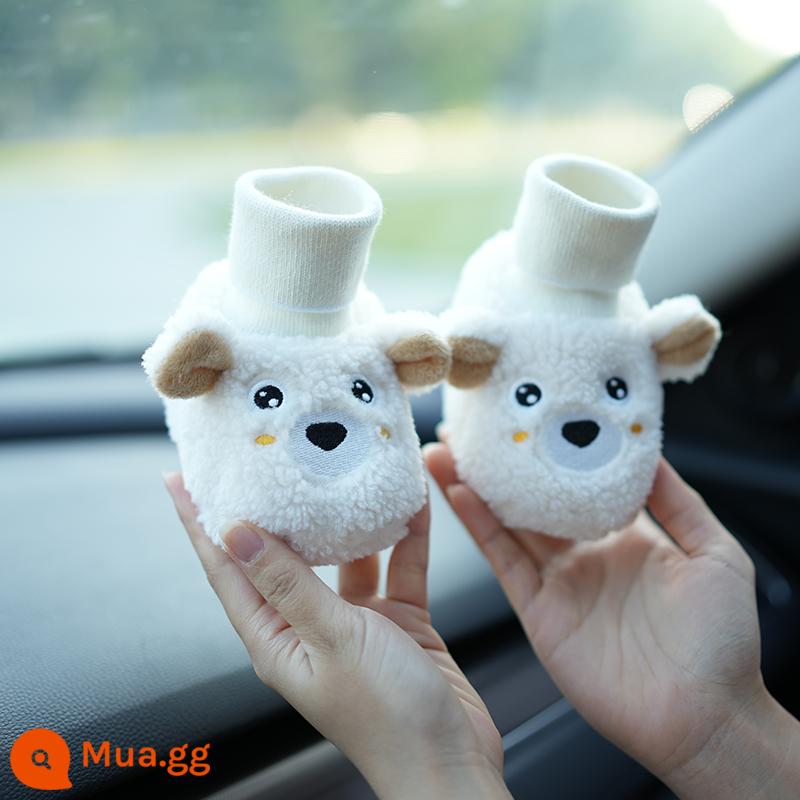 Thu đông dày dặn cộng với giày cotton nhung giày tất ấm áp cho nam và nữ giày cho bé tập đi cho bé 1 tuổi từ 0-6-12 tháng - Tai hai màu trắng nhung và dày