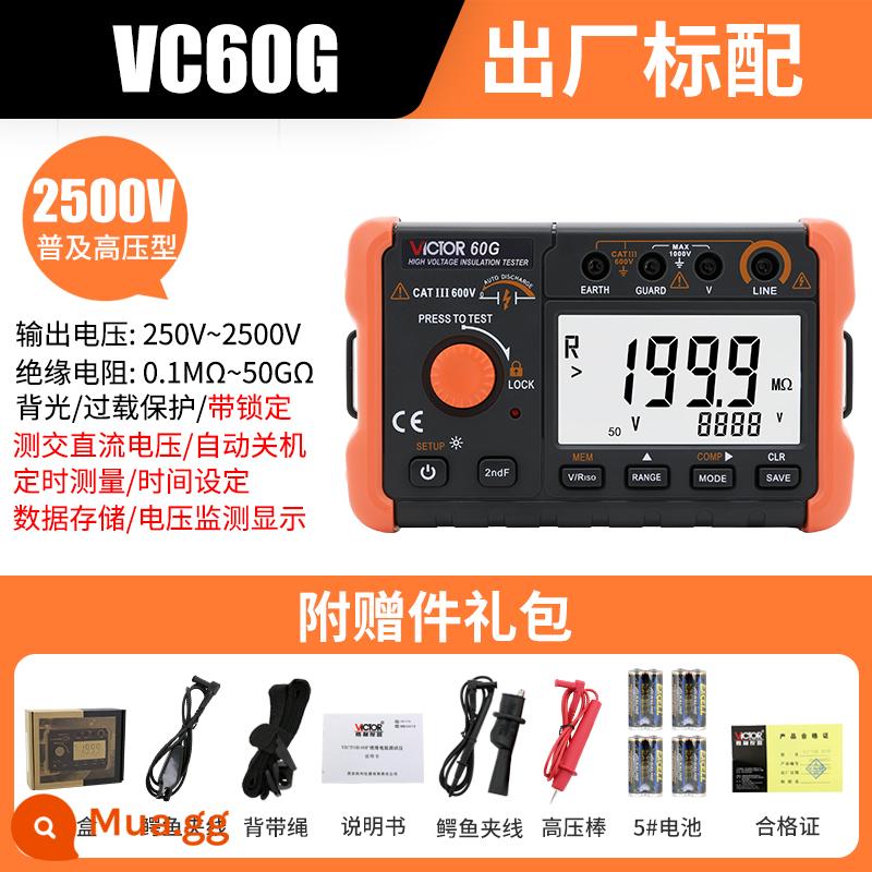 Máy kiểm tra điện trở cách điện Victory VC60B+ Digital Megger 500v1000 Máy phát hiện thông minh Thợ điện Shaker - VC60G[250-2500V.50GΩ.Đo thời gian.Lưu trữ dữ liệu]