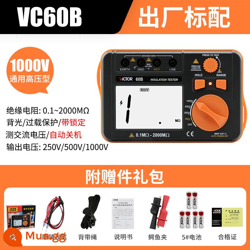 Máy kiểm tra điện trở cách điện Victory VC60B+ Digital Megger 500v1000 Máy phát hiện thông minh Thợ điện Shaker - VC60B[250/500/1000V.2000MΩ.Đo điện áp]