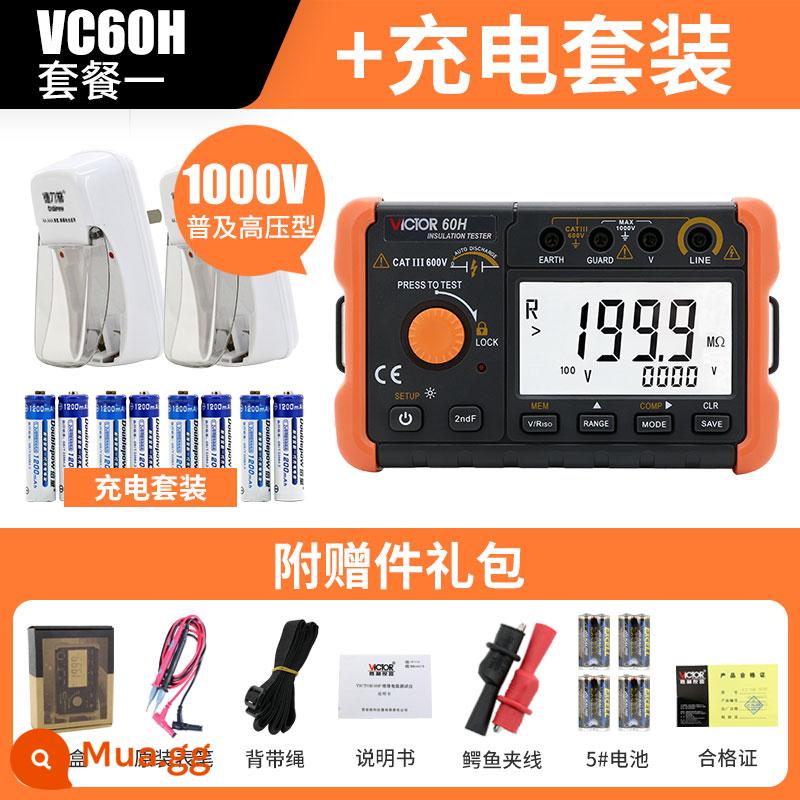 Máy kiểm tra điện trở cách điện Victory VC60B+ Digital Megger 500v1000 Máy phát hiện thông minh Thợ điện Shaker - Bộ sạc VC60H+ được 50% khách hàng lựa chọn