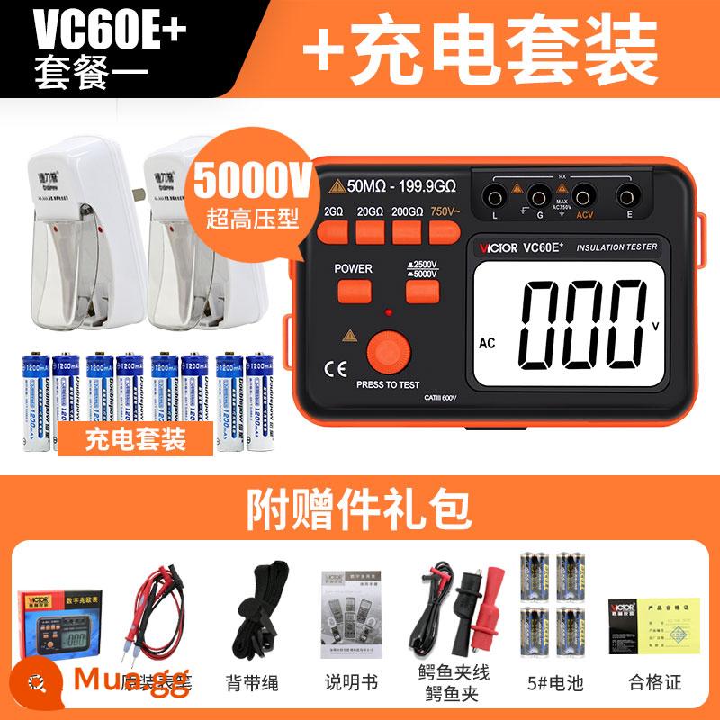 Máy kiểm tra điện trở cách điện Victory VC60B+ Digital Megger 500v1000 Máy phát hiện thông minh Thợ điện Shaker - VC60E+ đạt tiêu chuẩn bộ sạc số 5 (2 sạc 8 sạc)