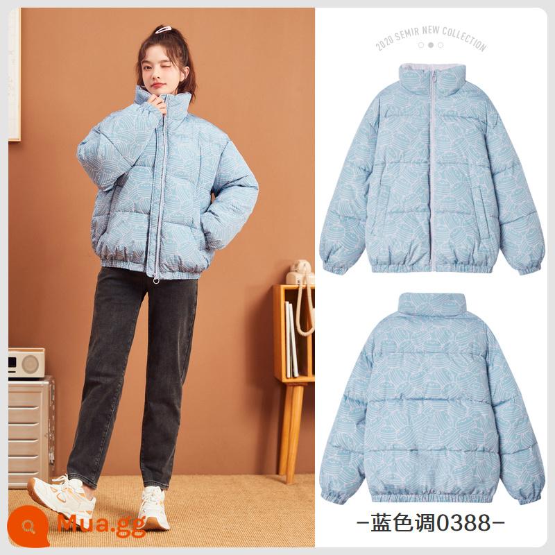 Quần áo cotton Semir nữ cổ đứng màu in đầy đủ mùa đông 2022 mới quần áo cotton dày oversize macaron vui nhộn và dễ thương - tông màu xanh 0388