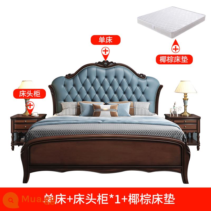 American Solid Wood Bed 1,8 mét của giường đôi châu Âu ánh sáng sang trọng hiện đại tối giản phòng ngủ chính giường cưới túi mềm túi lưu trữ hộp cao - Giường + 1*Bàn đầu giường + Nệm dừa tự nhiên