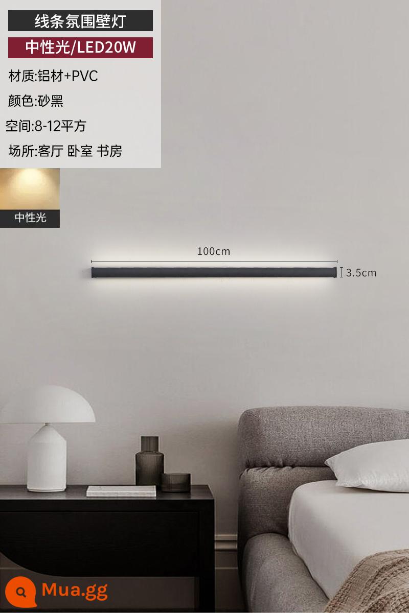 Đèn LED dải dài tối giản đèn tường tuyến tính sáng tạo Bắc Âu hiện đại phòng khách tối giản phòng ngủ đèn ngủ sofa nền tường - Đen-100CM-ánh sáng trung tính-20W