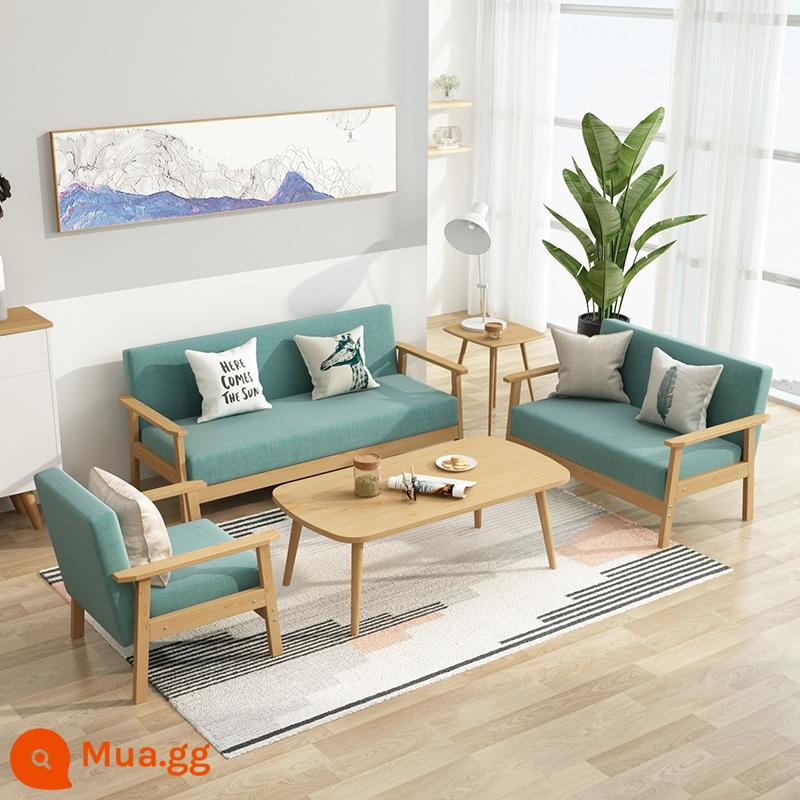 Ghế sofa gỗ rắn bàn cà phê kết hợp phòng cho thuê ghế đôi căn hộ nhỏ phòng khách vải tối giản hiện đại ghế văn phòng ba người - ngọc lục bảo