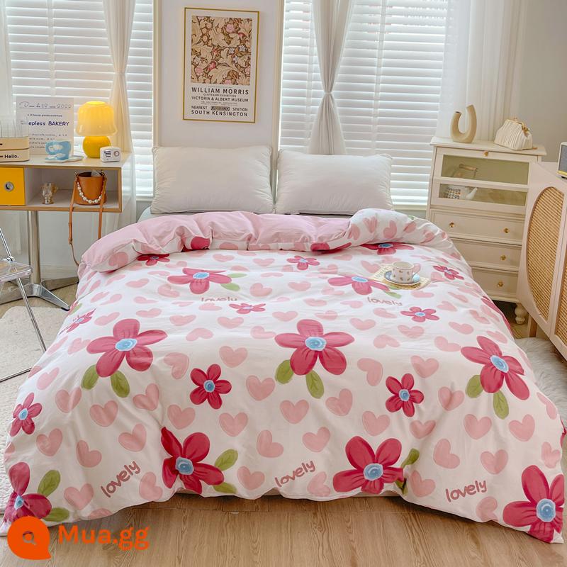 Nhỏ tươi nguyên chất cotton vỏ chăn đơn mảnh vỏ chăn 150x200 đơn ký túc xá 180x200x230 chăn đôi - Nước hoa hồng đỏ mộng mơ