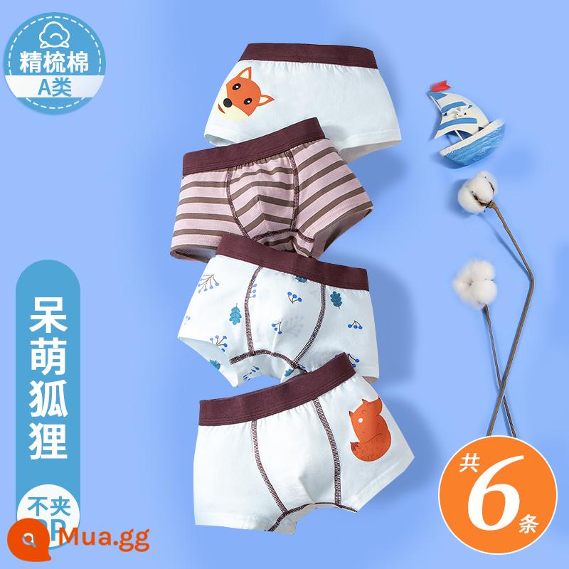 Quần lót trẻ em bé trai cotton quần boxer bé trai cotton trung và lớn quần boxer bé trai nhỏ quần đùi bé không kẹp PP - [Mua 4 tặng 2] Chú cáo dễ thương