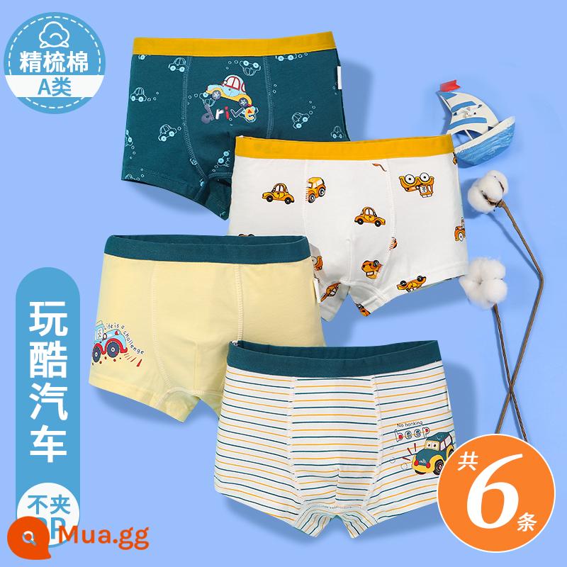 Quần lót trẻ em bé trai cotton quần boxer bé trai cotton trung và lớn quần boxer bé trai nhỏ quần đùi bé không kẹp PP - [Mua 4 tặng 2] Chơi với những chiếc xe tuyệt vời