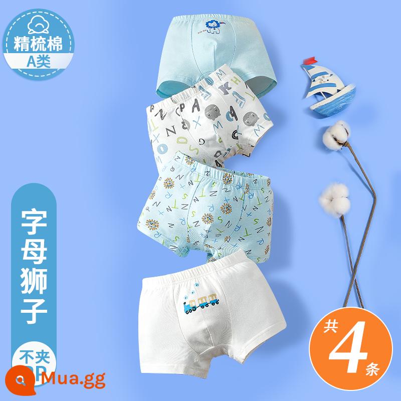 Quần lót trẻ em bé trai cotton quần boxer bé trai cotton trung và lớn quần boxer bé trai nhỏ quần đùi bé không kẹp PP - [Bộ 4] Bảng chữ cái Sư Tử