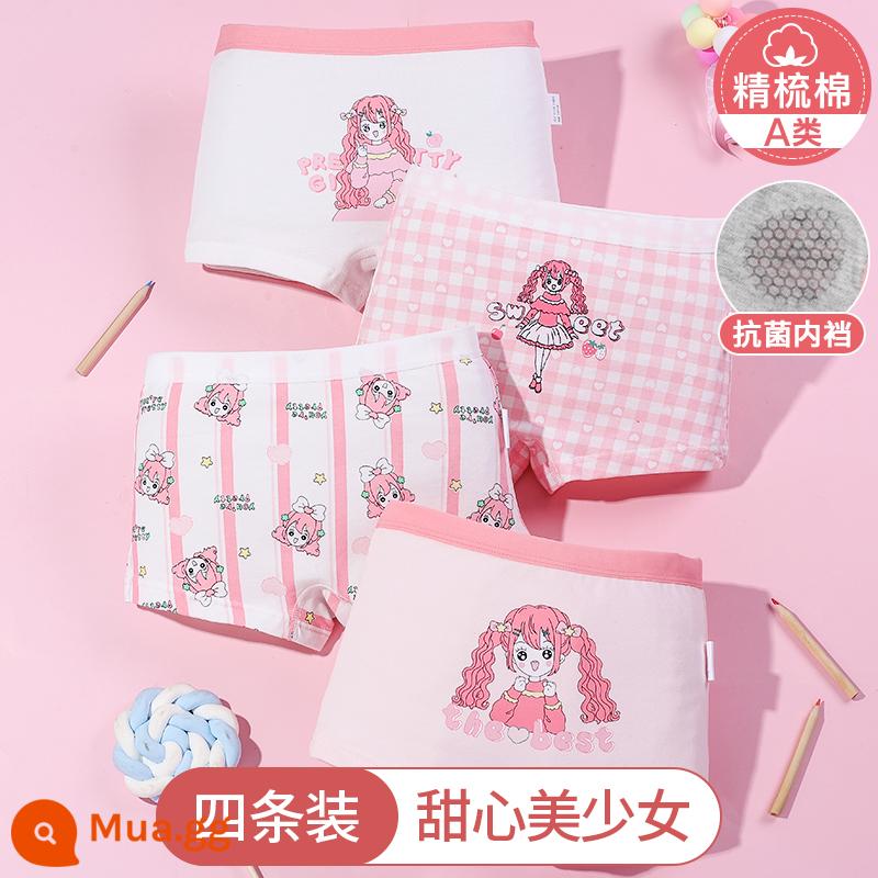 Quần lót trẻ em Nanjiren bé gái cotton boxer bé trai trung niên lớn bốn góc bé gái không kẹp quần đùi PP quần đùi - Em Yêu [Bông nguyên chất loại A, đũng quần kháng khuẩn]