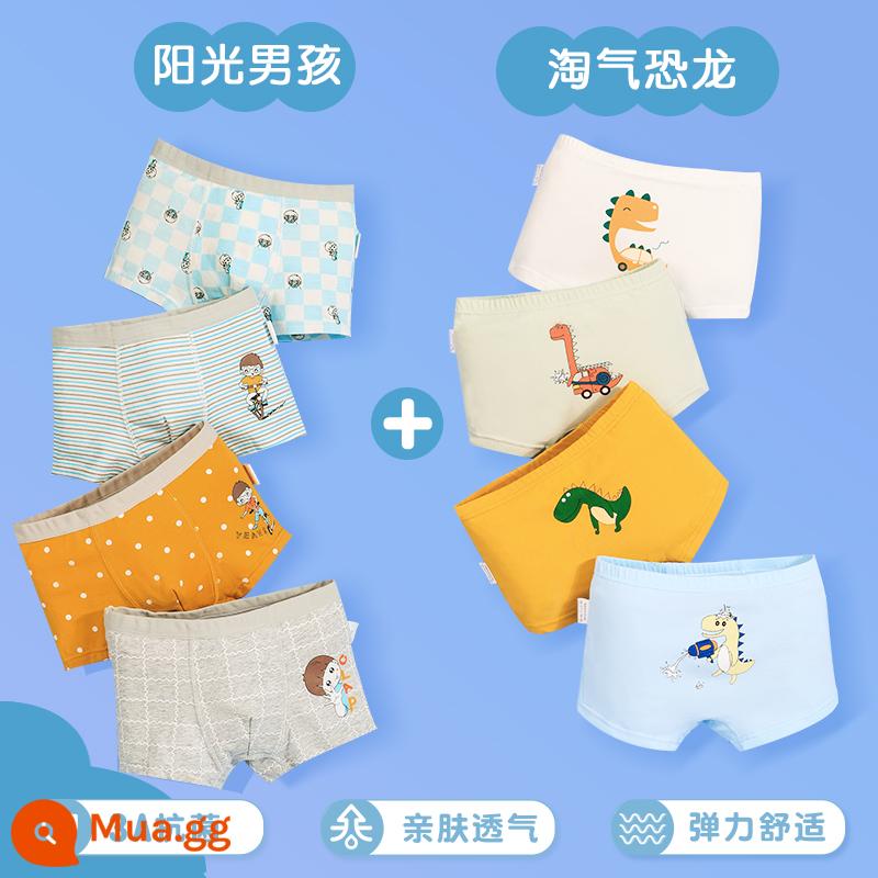 Quần lót bé trai, quần đùi bé trai cotton trẻ em, quần đùi cotton bé trai vừa và lớn, quần lót trẻ em - Cậu Bé Nắng + Khủng Long Nghịch Ngợm