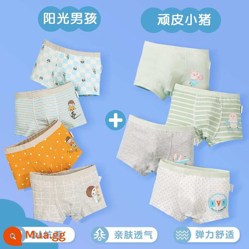 Quần lót bé trai, quần đùi bé trai cotton trẻ em, quần đùi cotton bé trai vừa và lớn, quần lót trẻ em - Cậu Bé Nắng + Heo nghịch ngợm