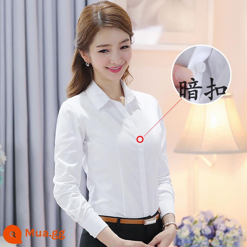 Áo sơ mi trắng cotton nguyên chất chất lượng cao dành cho nữ dài tay khí chất chuyên nghiệp quần áo làm việc mùa xuân và mùa hè trang phục công sở áo sơ mi nữ - Trắng [dài tay, chống nhăn]