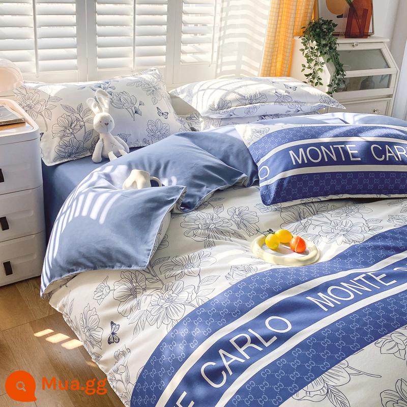 Bộ bốn món bằng cotton 100 bộ chăn ga gối đệm bằng vải cotton nguyên chất bốn mùa đơn giản thân thiện với da vỏ chăn ký túc xá sinh viên bộ ba bốn món - Monica [Bông loại A dành cho bà mẹ và trẻ sơ sinh]