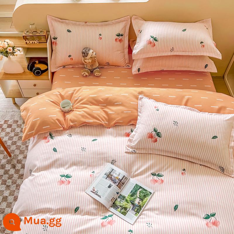 Bộ bốn món bằng cotton 100 bộ chăn ga gối đệm bằng vải cotton nguyên chất bốn mùa đơn giản thân thiện với da vỏ chăn ký túc xá sinh viên bộ ba bốn món - Mùa vui vẻ [Bông loại A dành cho bà mẹ và trẻ sơ sinh]