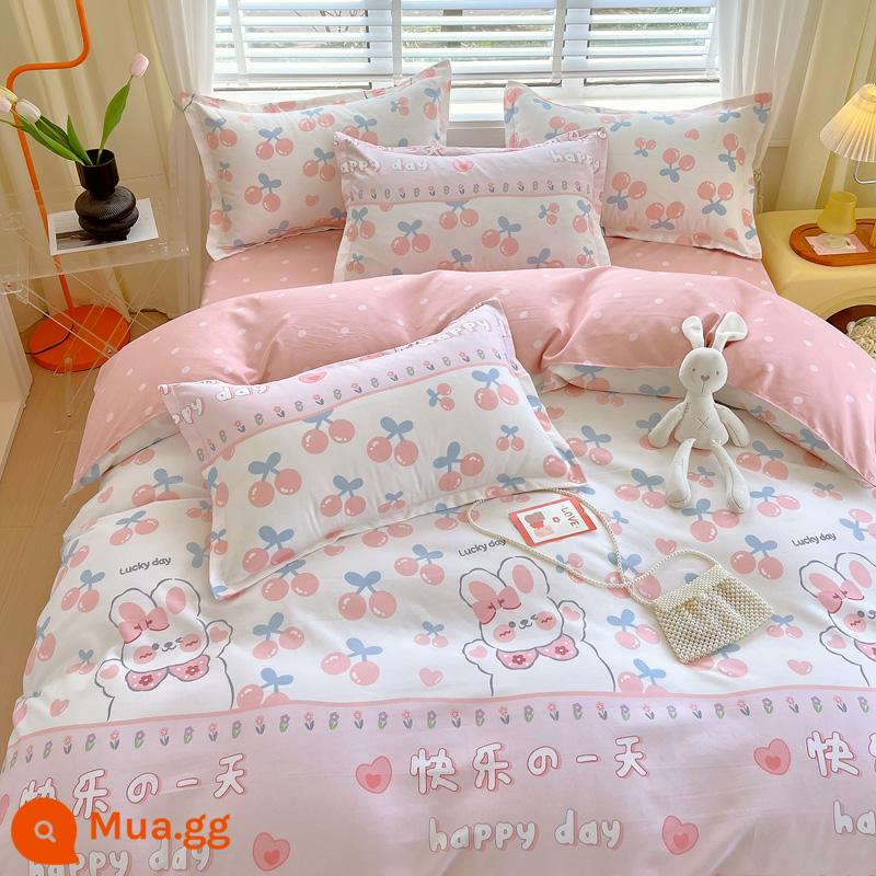 Bộ bốn món bằng cotton 100 bộ chăn ga gối đệm bằng vải cotton nguyên chất bốn mùa đơn giản thân thiện với da vỏ chăn ký túc xá sinh viên bộ ba bốn món - Ngày vui [Bông loại A dành cho bà mẹ và trẻ sơ sinh]