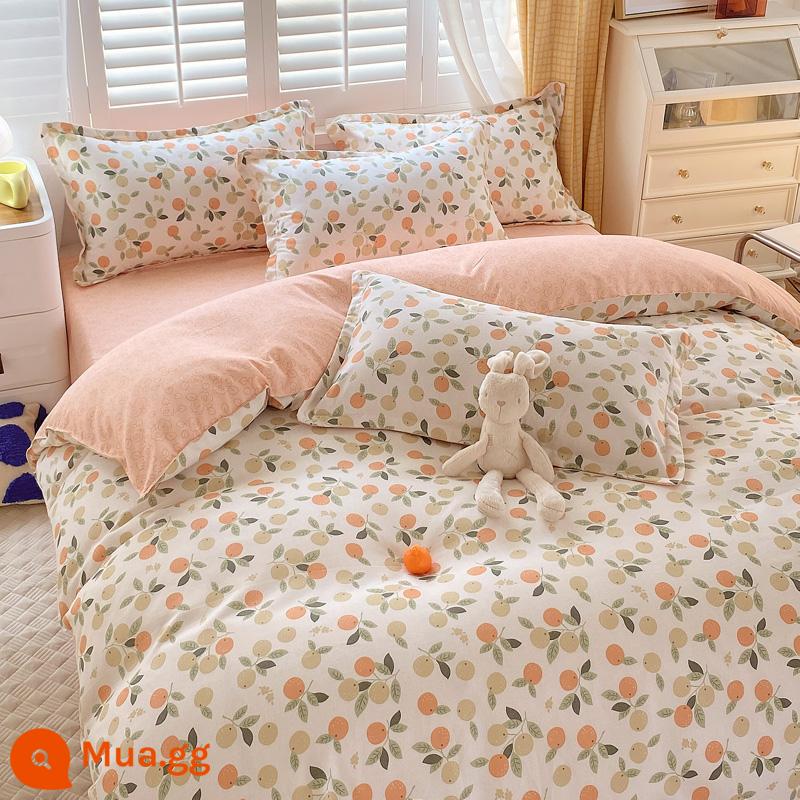 Bộ bốn món bằng cotton 100 bộ chăn ga gối đệm bằng vải cotton nguyên chất bốn mùa đơn giản thân thiện với da vỏ chăn ký túc xá sinh viên bộ ba bốn món - Trái cây mùa hè [Bông loại A dành cho bà mẹ và trẻ sơ sinh]