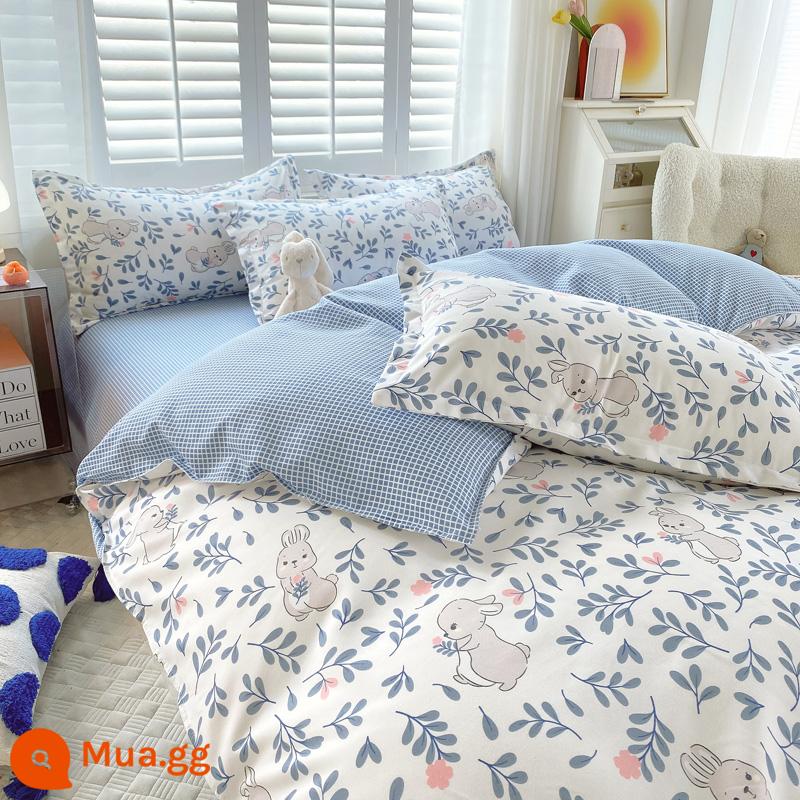 Bộ bốn món bằng cotton 100 bộ chăn ga gối đệm bằng vải cotton nguyên chất bốn mùa đơn giản thân thiện với da vỏ chăn ký túc xá sinh viên bộ ba bốn món - Hua Xiaotu [Bông loại A dành cho bà mẹ và trẻ sơ sinh]