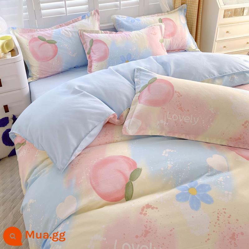 Bộ bốn món bằng cotton 100 bộ chăn ga gối đệm bằng vải cotton nguyên chất bốn mùa đơn giản thân thiện với da vỏ chăn ký túc xá sinh viên bộ ba bốn món - Peach Yaoyao [Bông loại A dành cho bà mẹ và trẻ sơ sinh]