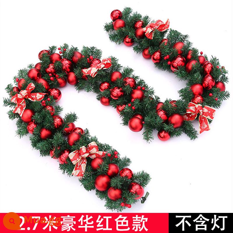 Vòng hoa mây Giáng sinh được mã hóa dài 2,7 mét, vòng hoa cây thông Noel, cửa ra vào, cửa sổ, trang trí cầu thang, trang trí mặt dây chuyền - T1807G mây đỏ cao cấp 2,7m