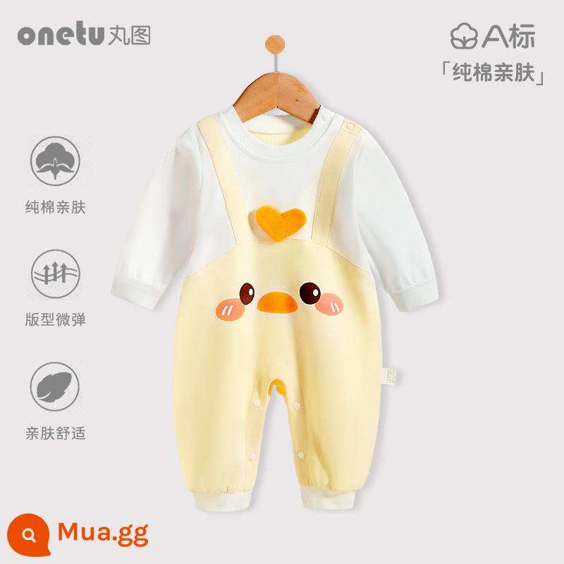 Bé cardigan áo liền quần mùa xuân và mùa thu cotton nguyên chất trăng tròn quần áo trẻ sơ sinh bé gái mùa xuân quần áo trẻ sơ sinh bé trai - Kiểu áo thun hình con vịt màu vàng