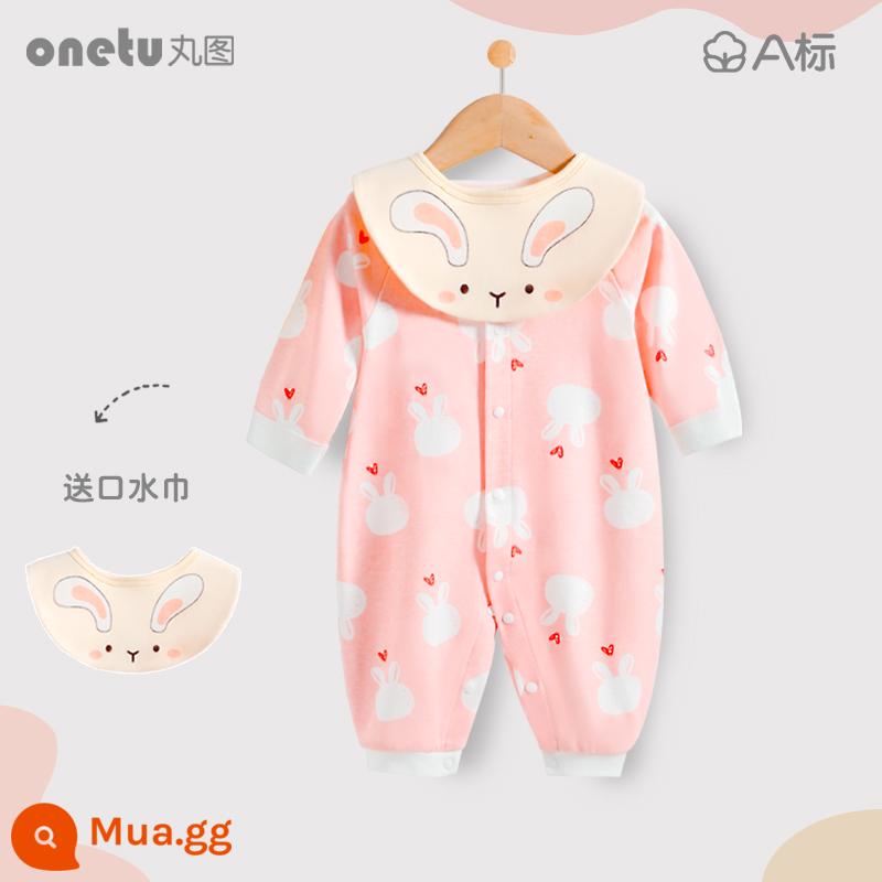 Bé cardigan áo liền quần mùa xuân và mùa thu cotton nguyên chất trăng tròn quần áo trẻ sơ sinh bé gái mùa xuân quần áo trẻ sơ sinh bé trai - Áo len cardigan kiểu áo len tình yêu thỏ