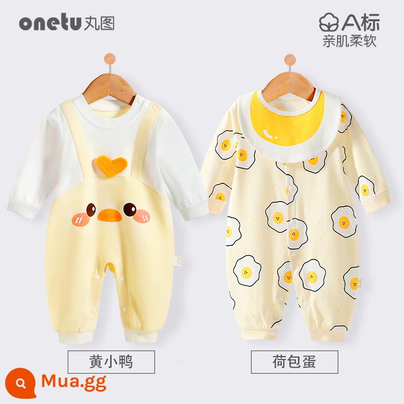 Bé cardigan áo liền quần mùa xuân và mùa thu cotton nguyên chất trăng tròn quần áo trẻ sơ sinh bé gái mùa xuân quần áo trẻ sơ sinh bé trai - Trứng luộc + vịt vàng